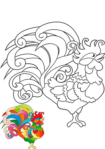 Петух раскраска