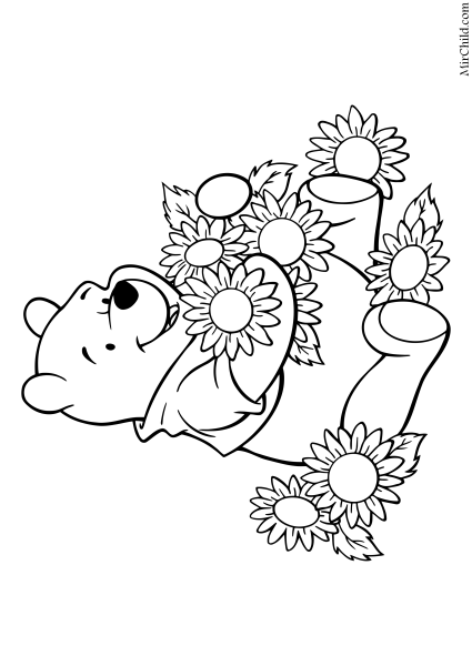 Винни пух с цветочком раскраска