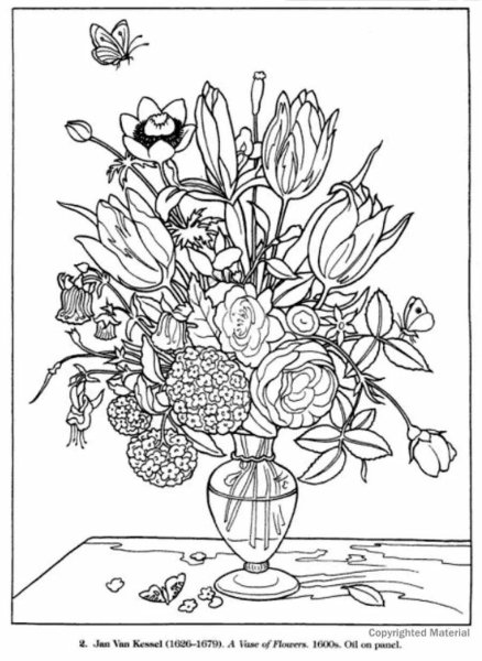 Раскраска цветы в вазе сложная