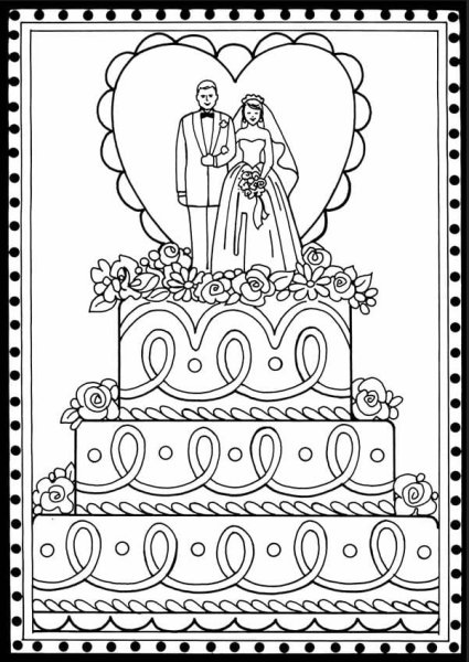 Раскраска свадебный торт