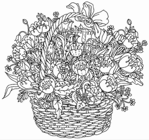 Раскраска корзина с цветами