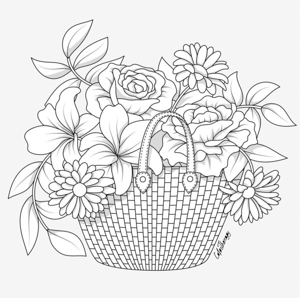 Корзинка с цветами рисунок
