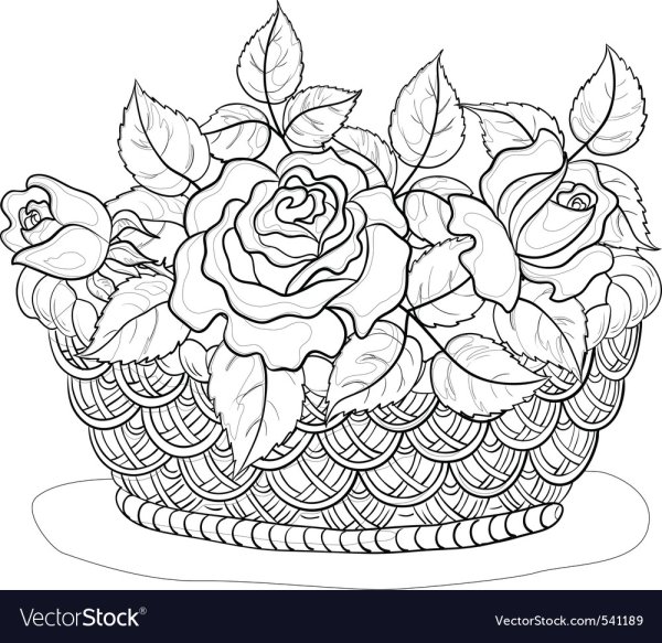 Корзинка с розами раскраска
