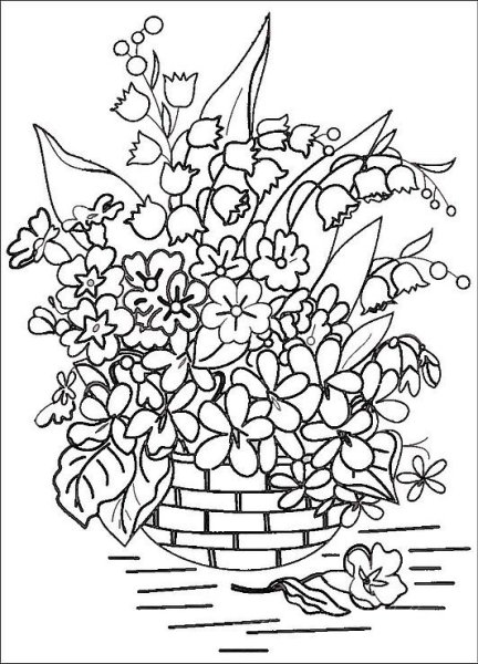 Раскраска цветы в корзине