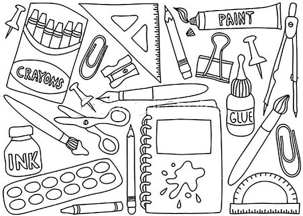Раскраска школьные принадлежности
