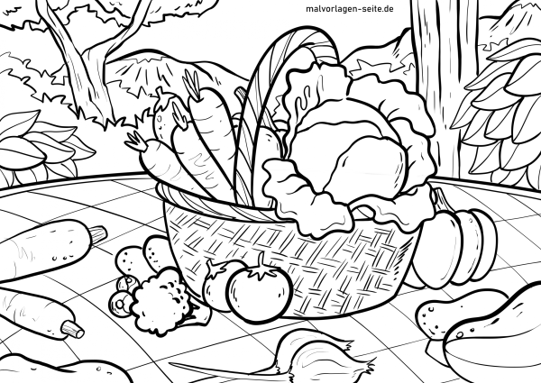 Корзинка с овощами раскраска