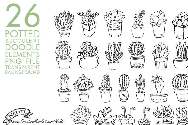 Стикеры для распечатки черно белые кактусы