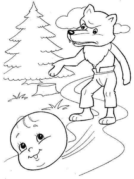 Раскраска к сказке Колобок для детей