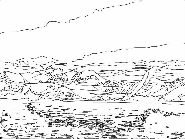 Раскраска горы и море