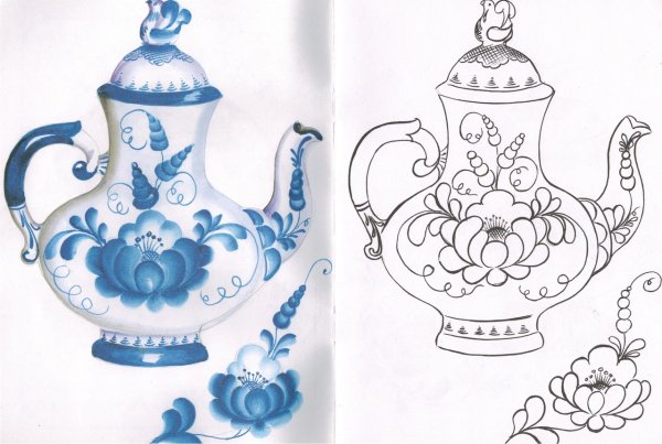 Чайник Гжель раскраска