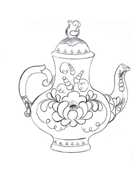 Раскраска посуда Гжель для детей посуда
