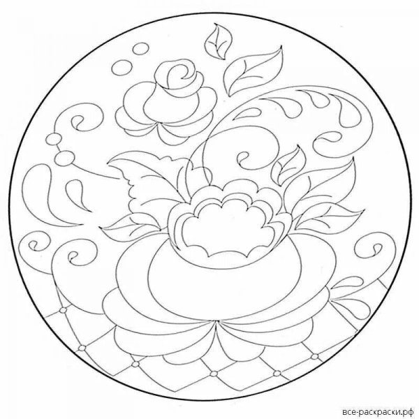 Гжельская роспись раскраска тарелка