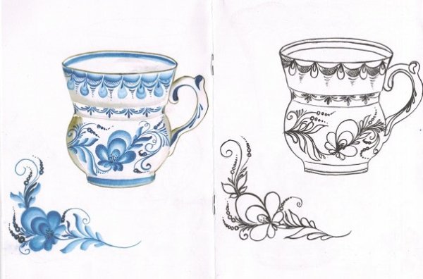Посуда Гжельская роспись картинки раскраски для детей