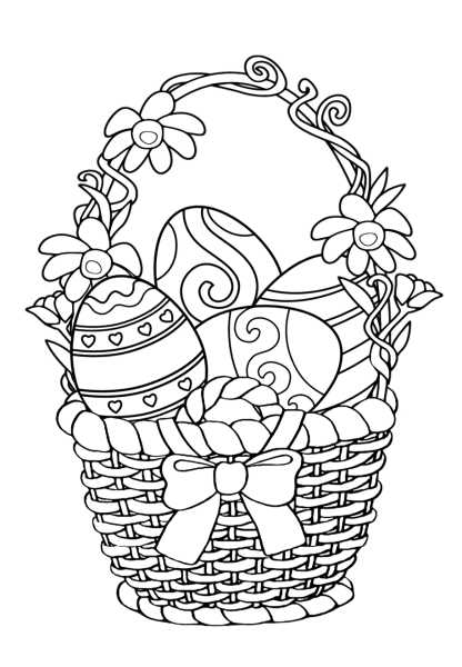 Раскраска пасхальные яйца в корзине