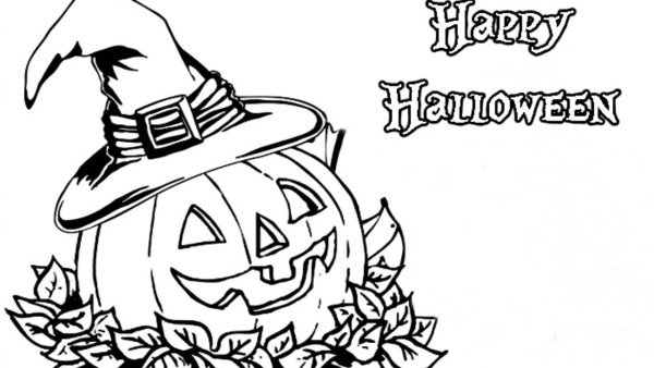 Открытка на Хэллоуин раскраска