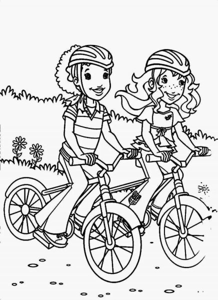 Девочка на велосипеде раскраска