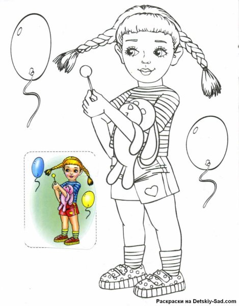 Девочка с косичками раскраска для детей