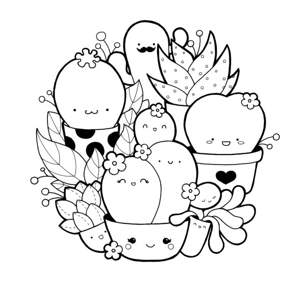 Раскраски Каваи еда