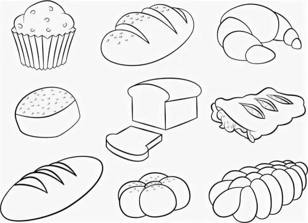 Хлеб печенье булки раскраска для детей