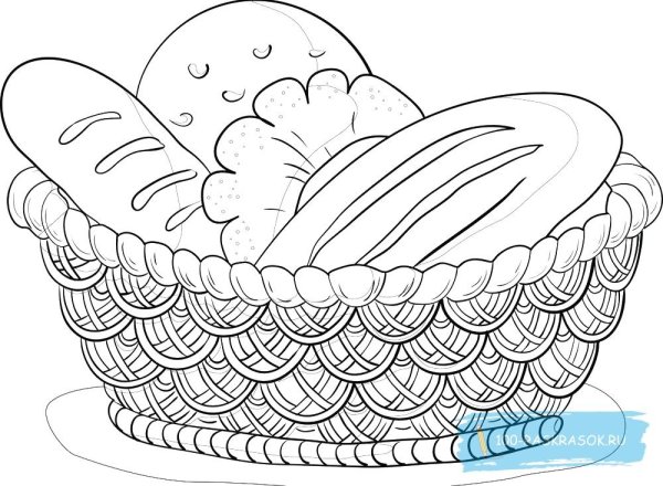 Корзинка с хлебом раскраска