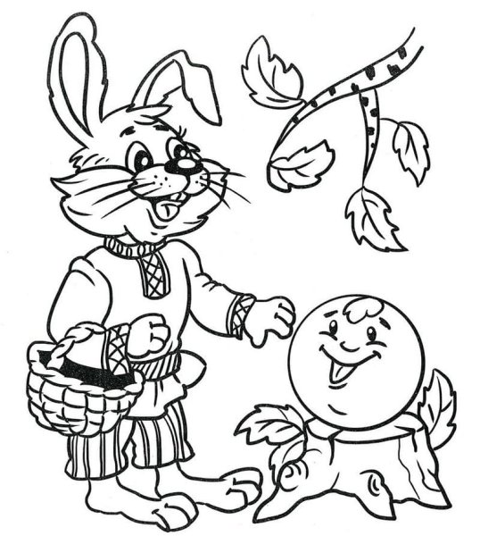 Заяц из колобка раскраска