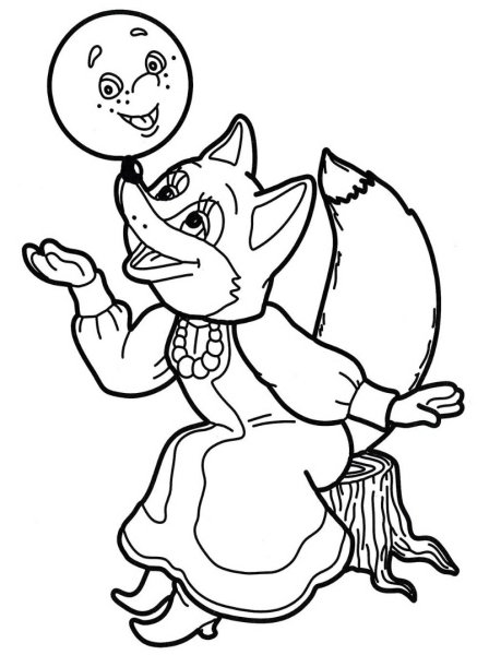 Раскраска лиса из сказки Колобок для детей