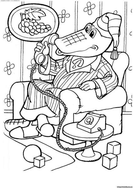 Крокодил Гена раскраска для малышей