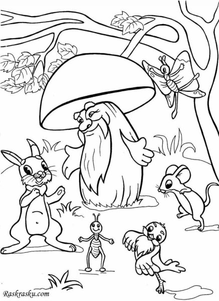 Раскраска Сутеев грибок-Теремок