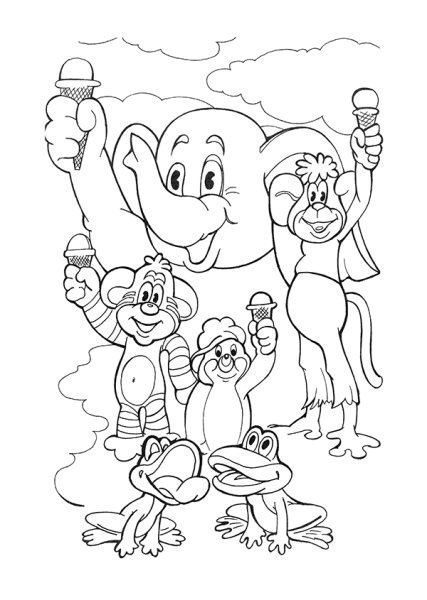 Тигренок по дороге с облаками раскраска