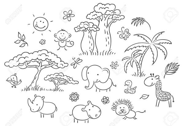 Животные и растения Африки для раскрашивания