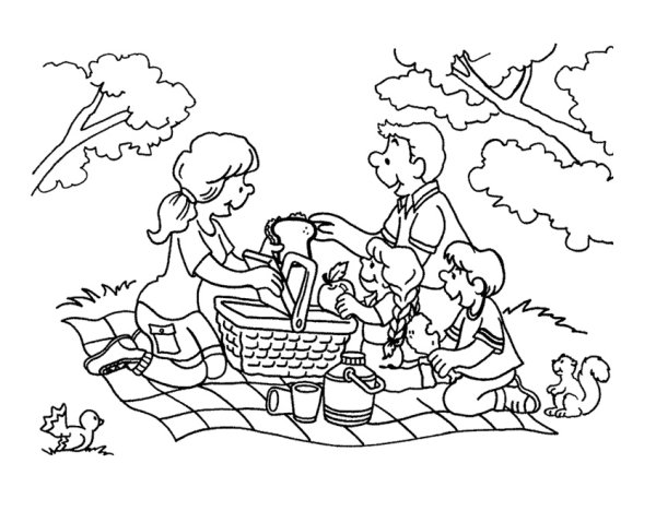 Раскраска семья на пикнике