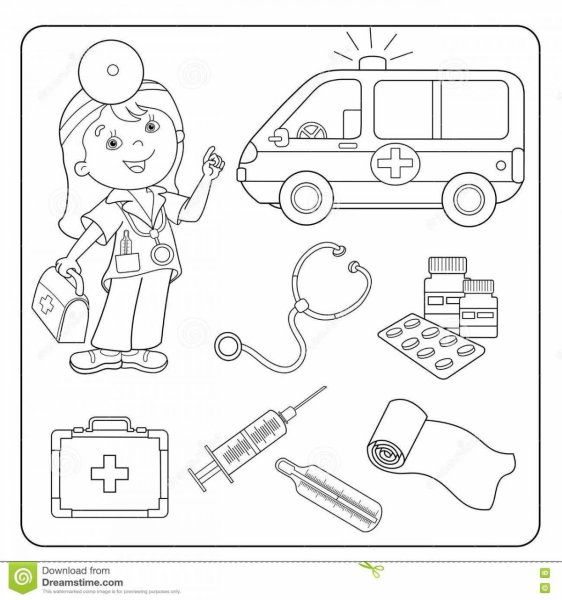 Раскраска медицинские инструменты для детей