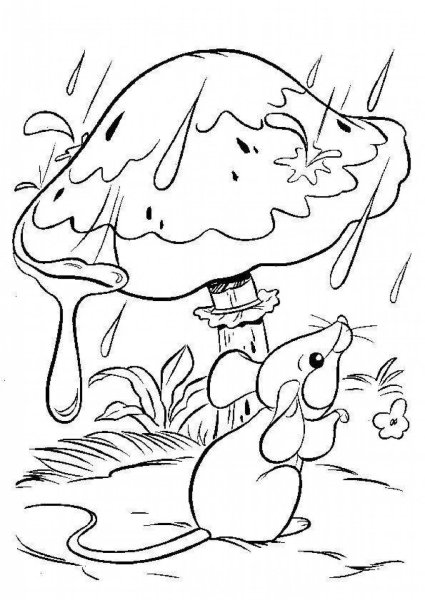 Раскраска к сказке Сутеева под грибом
