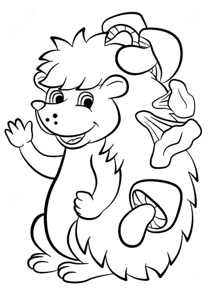 Ежик с грибочком раскраска