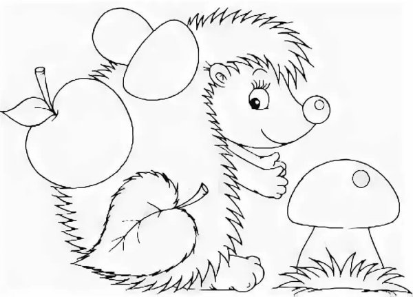 Ежик с грибочком раскраска