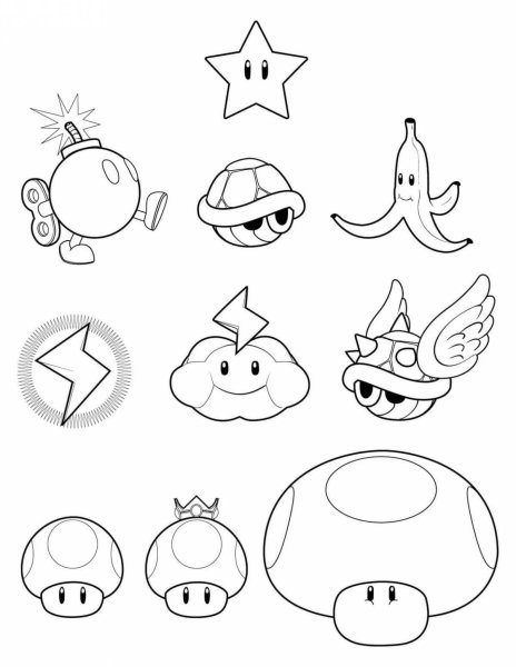 Марио раскраска гриб