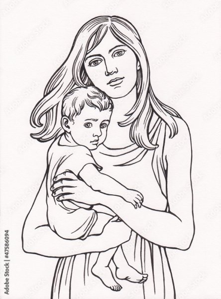 Раскраска мама с ребенком на руках