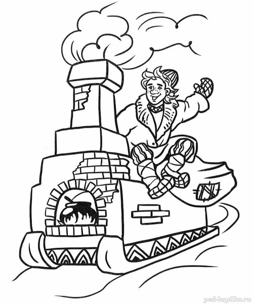 Емеля на печке раскраска