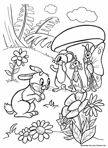 Раскраски по сказкам Сутеева для детей под грибом