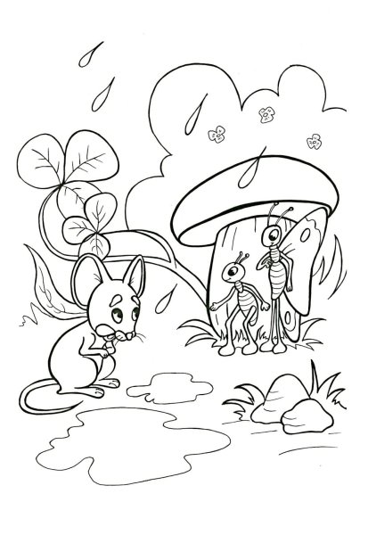 Раскраска по сказке Сутеева под грибом