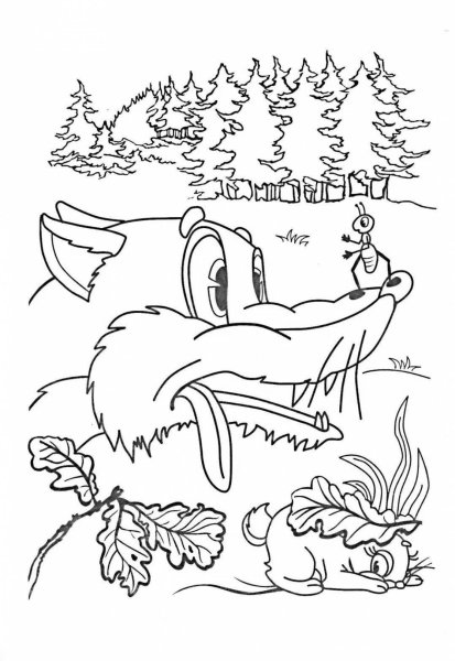 Раскраска к сказке Сутеева под грибом