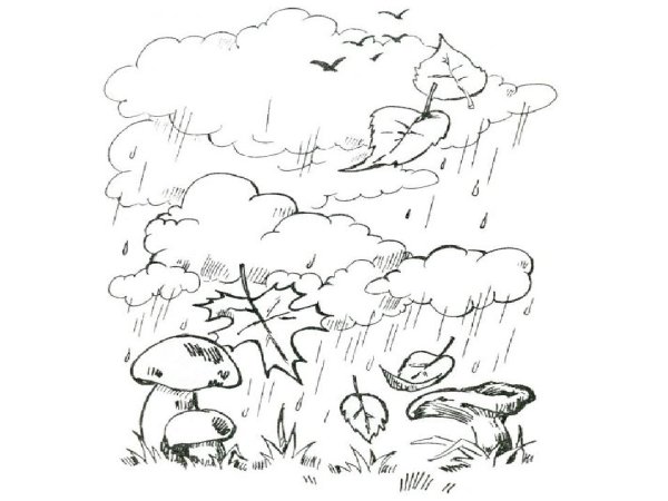 Раскраска осень дождь