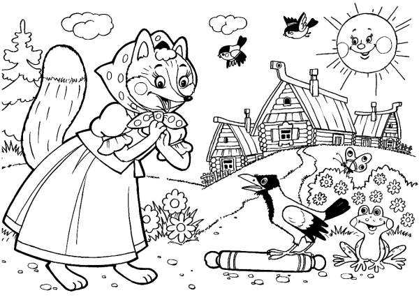 Раскраска к сказке Лисичка со скалочкой