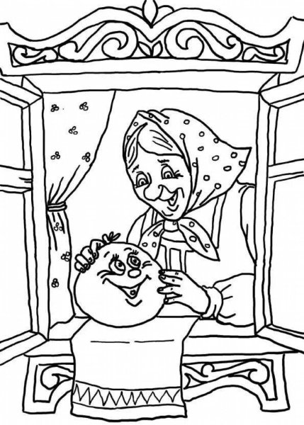 Раскраска к сказке Колобок для детей