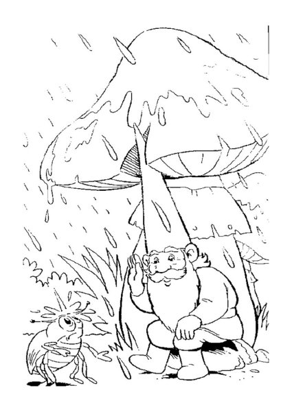 Гномик и грибок раскраска для детей