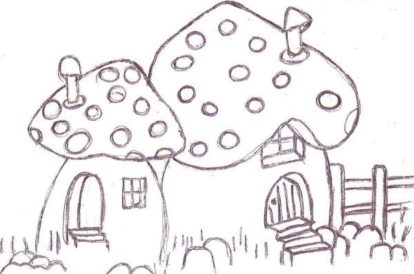 Грибной домик раскраска