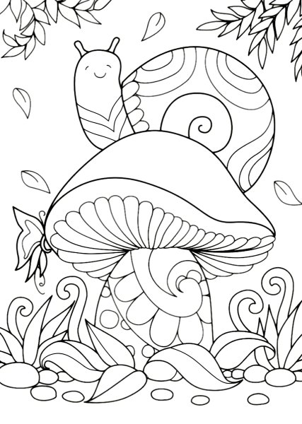 Улитка на грибе рисунок