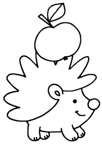 Ежик с яблоком раскраска