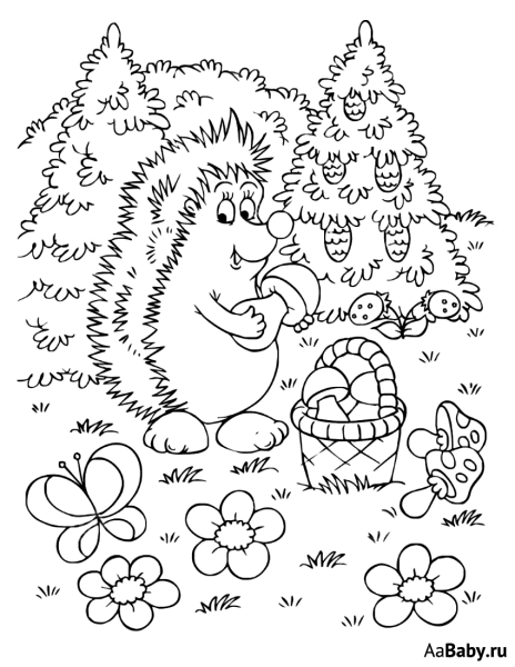 Ежик с грибами раскраска