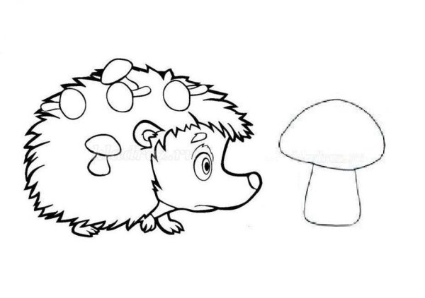 Ежик с грибочком раскраска